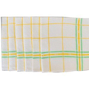 6 - 12 1/2" x 13" Light Ecru Damask Napkins w/ Green & Yellow Stripes